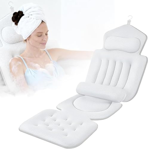 Bathtub pillow with removable lumbar support | 144 suction cups for optimal hold, ergonomic support for head, neck, and back for maximum relaxation (133 x 41 cm)