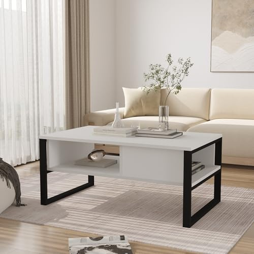 [en.casa] Couchtisch Laukaa Wohnzimmertisch Tischplatte rechteckig Beistelltisch 100 x 60 x 45 cm Sofatisch Stauraum Weiß