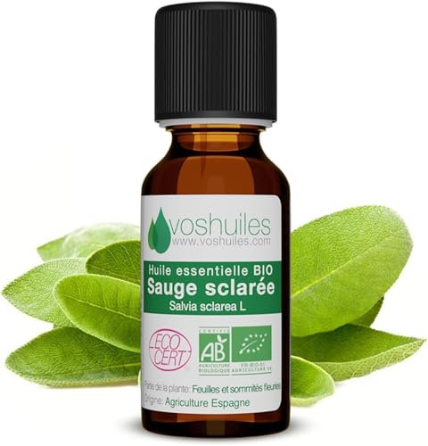 Voshuiles - Huile Essentielle Sauge Sclarée Bio 5ml - Relaxante et Apaisante - Idéal pour Diffuseur - Huiles Essentielles de Qualité - 100% Pure et Naturelle - HEBBD et Certifiée ECOCERT