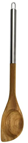 Fackelmann 30321 Cuillère biseautée en bois, cuillère de cuisine, cuillère en bois, cuillère à servir, Bois d'acacia, Acier inoxydable, Brun, 36 cm