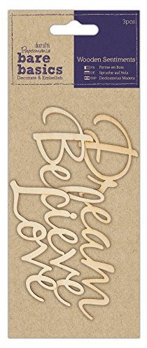 Bare Basics Papermania Wooden Sentiments, Dream Believe Love, 3 Pieces, Craft Embellishments, Signs, Wooden Phrases for Craft Projects