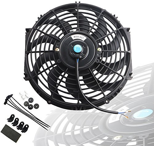 MOSTPLUS Black Universal Electric Radiator Slim Fan Push/Pull 12V + Mounting Kit (12 Inch)