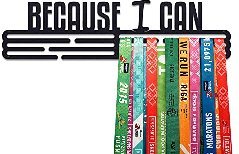 United Medals Because I CAN Medaillenhalter Running Laufen Sport für 48 Medaillen Aufbewahrung - Läufer, Sportler Geschenk Marathon Zubehör - Medal Holder Hanger Display Rack - Schwarz