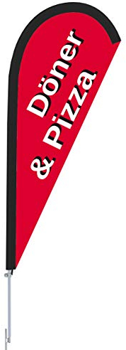 Vispronet Beachflag Döner Pizza - versch. Bodenelemente - Höhe 2,04 m - Indoor- & Outdoor (Erdspieß)