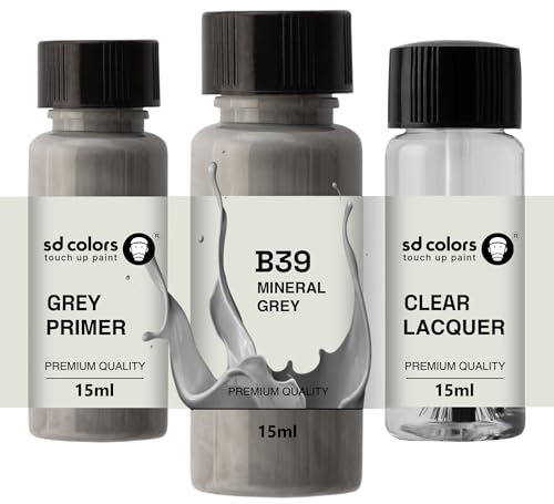 SD COLORS Peinture de retouche gris minéral B39-15 ML - Peinture de réparation pour rayures - Code couleur B39 - Gris minéral (peinture + vernis + apprêt)