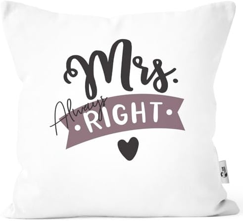 MoonWorks® Kissenbezug Aufdruck Mr. / Mrs. Right Herz Partnergeschenk Paar Liebe Kissenhülle Hochzeitstag Weiss Unisize
