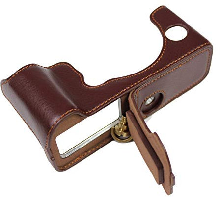 Étui en Cuir véritable pour Fujifilm XT4 X-T4 Version à Ouverture inférieure Housse de Protection pour Appareil Photo avec trépied avec dragonne Marron foncé