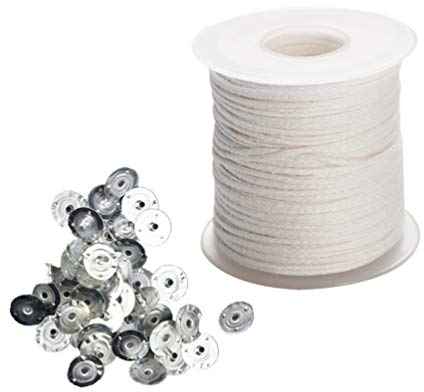 Healifty 1 Roll 61 Meter Candle Wick Making Kit Pre Waxed Candle Wick Rope String Roll with 300pcs Tabs DIY Making Material for Home Shop