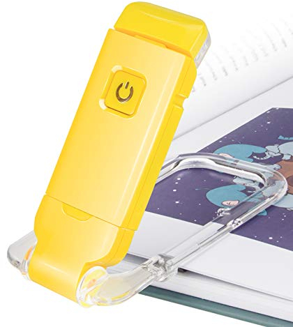 HONWELL LED Clip Leselampe Buch Klemm, Leselampen für Bücher im Bett, weiches Augenpflegelicht, USB wiederaufladbar, 2 Helligkeitseinstellungen für Augenschutz, LED Nachtlicht, Gelb