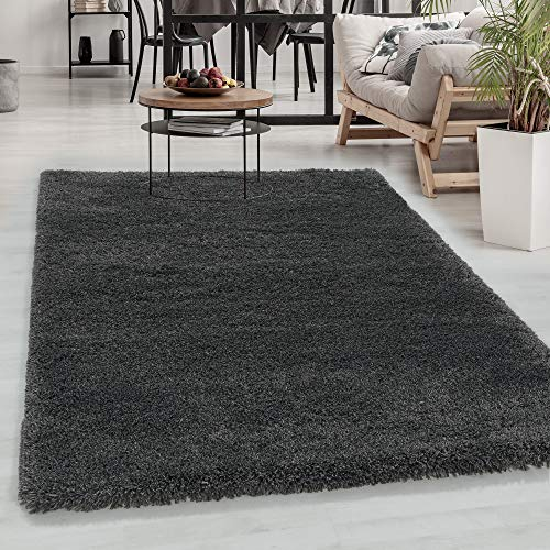 Carpetsale24 Shaggy Hochflor Teppich Grau 140x200 cm Extra Weich & Waschbar - Jute Rückseite für Fußbodenheizung, Einfarbig & Flauschig für Wohnzimmer & Schlafzimmer