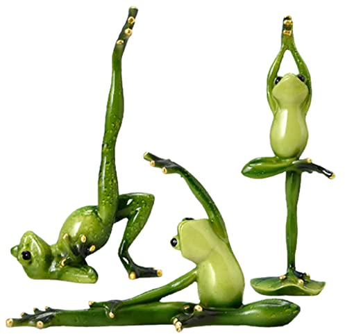 QIANSHENG 3 STÜCKE Yoga Frosch Statue Grundlegende Yoga Pose Frosch Figur Harz Frosch Skulptur Sammlerfiguren Lustige Kreative Desktop Ornament für Home Office Bücherregal Dekorationen