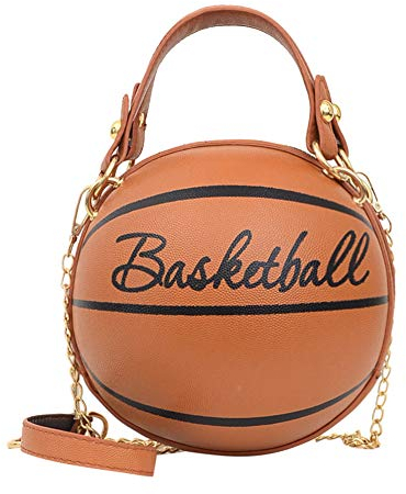 Runde Basketball-förmige Umhängetasche für Damen, Fußball-Tragetaschen, Kette, Umhängetasche, lässiger Reißverschluss, Mini-PU-Handtasche für Mädchen, Basketball Hellbraun,