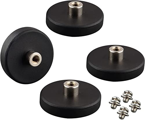 ULIBERMAG 4 Stück Neodym Magnethalter, Magnetisch mit Gummibeschichtung und M4 Gewinde (extrem starke Magnetmontage für Beleuchtung, Kamera, Werkzeug und Ausrüstung)