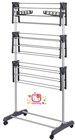 HUOLE Wäscheständer | Wäschetrockner Turm mit Extra Viel Platz auf 3 Ebenen | Mobil, Flexibel, Ausziehbar | Wäscheturm aus Pulverbeschichtetem Stahl & Kunststoff (72 * 56 * 152 cm (grau))