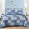 Mybedsoul - Blaues Boho-Bettwäsche-Set, 3-teilig, mit Blumenmuster, gesteppt, für alle Jahreszeiten, wendbares Bettwäsche-Set, 228,6 x 264,2 cm