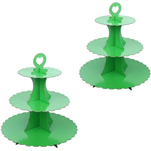 KINMRIS 2 Pack Cupcake Stand 3-Tier Lace Edge Dessert Stand, Cardboard Cake Stand, Birthday Party SUPPLIES TIER 3 Tier (F-Green)