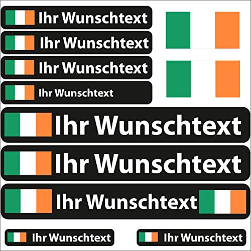 INDIGOS UG - Auto Aufkleber Irland - 13 Flaggen - Fahne glatt Sticker selbst gestalten mit Namen & Wunschtext personalisiert - Fahrrad - Autoaufkleber - Motorrad - Rennfahrer