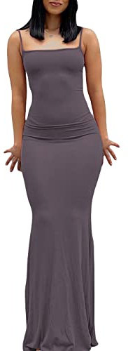 Robe longue moulante sexy à bretelles spaghetti pour femme, violet, Taille XS