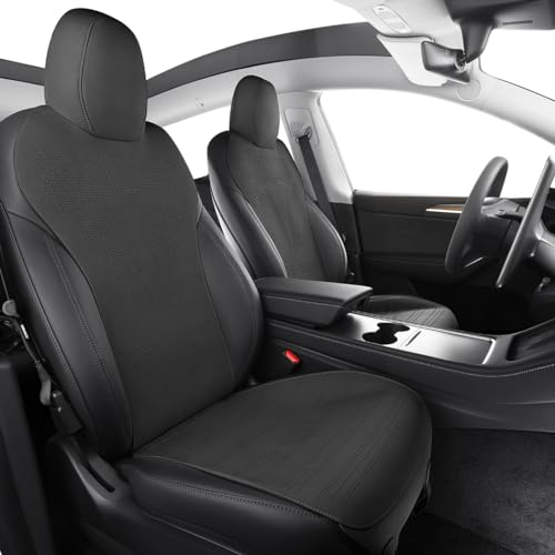 SOBONITO Tesla Auto-Sitzbezüge Set,Nur für Model Y passen,Schwere Tiefe Wildleder Auto-Sitzschoner,Auto-Schonbezüge (Black, ModelY)