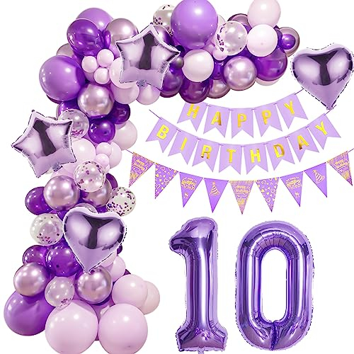 Lila 10 Geburtstag Deko Mädchen, Ballon Girlanden 10 Geburtstag Dekoration, Lila Geburtstagsdeko 10 Mädchen,Luftballons Girlande 10. Lila Deko,Mädchen 10. Geburtstag Dekorationen Violett