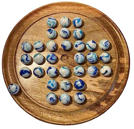 Thorness Solitär-Brettspiel aus Holz mit Quallen-Glasmurmeln, klassisches Holz-Solitärspiel, Strategie-Brettspiel, Familien-Brettspiel, Spiele für einen, Brettspiele, Braun