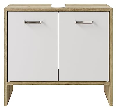 Pelipal Waschbeckenunterschrank Quickset 300 in Weiß/ Riviera Eiche quer NB, 60,6 cm breit | Waschbeckenschrank ohne Waschbecken mit 2 Türen
