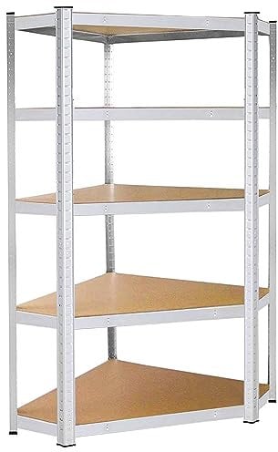 SPRINGOS Metall Eckregal 180x90x40 cm, 5 stabile MDF-Pfosten, Schwerlastregal, Garagenregal, Kellerregal, Standregal, Aufbewahrungsregal, leicht montierbar