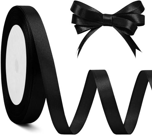 Ruban Noir Ruban Satin Noir 3/8inch X23m Ruban Noir Satiné Ruban Rouleau De Ruban En Polyester Noir Scintillant Ruban Satinee Fin Ruban Cadeau Maitresse D'école fin D'année Ruban Pour Emballage