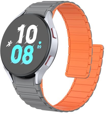 WOOZ Soft Strap compatible with Samsung Galaxy Watch 4/Watch 5/Watch 6 44mm 40mm/Galaxy 4 Classic 46mm 42mm for Women Men, Silicone Sport Bands Magnetic Closure (Grey/Orange)