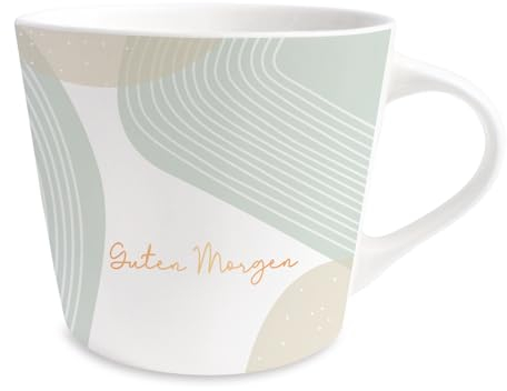 Grafik-Werkstatt Kaffee-Tasse mit 100% Echtgold | Porzellan Tasse | 420 ml | Guten Morgen, Weiß-schwarz