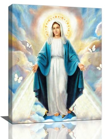 Jungfrau Maria, Poster, Bilder, Wanddekoration, Gottesmutter katholische Kunst, Glaube, Leinwandgemälde, Druck, christliche, religiöse Wanddekoration, Kunstwerke gerahmt für Wohnzimmer, Schlafzimmer,