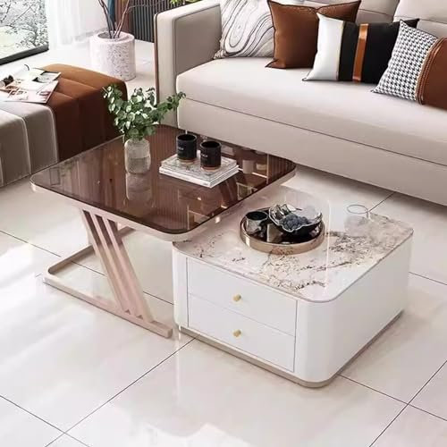 GMBAYUE Ensemble de 2 Tables Basses Gigognes en Or Rose, Tables Basses Modernes en Marbre, Table D’appoint Carrée pour Salon, Balcon, Bureau (Color : Style 2)