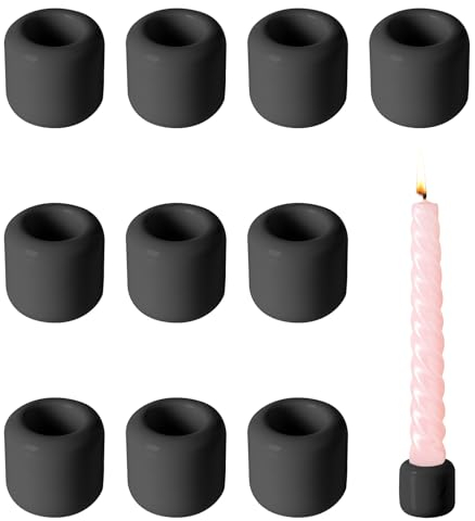 VQBKHO 10 Stück Keramik Kerzenhalter Set, Kerzenhalter Stabkerze Kerzeneinsatz Tafelkerzen Runden DIY Kerzentülle Kerzenständer Kerzeneinsätze für Baumkerzen (Schwarz)