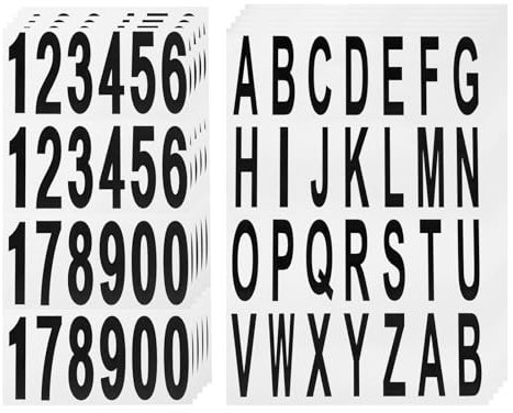 sourcing map 10 Sheets Mailbox Numbers and Letters Reflective Vinyl Waterproof Number Letter Stickers for Indoor/Outdoor Sticker Decals, Black in White