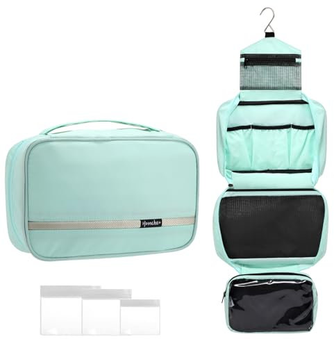 homchen Trousse de toilette à suspendre pour homme et femme, grande capacité, trousse de maquillage avec 4 compartiments, pliable et compact, vert menthe, M, Trousse de toilette pliable et extensible