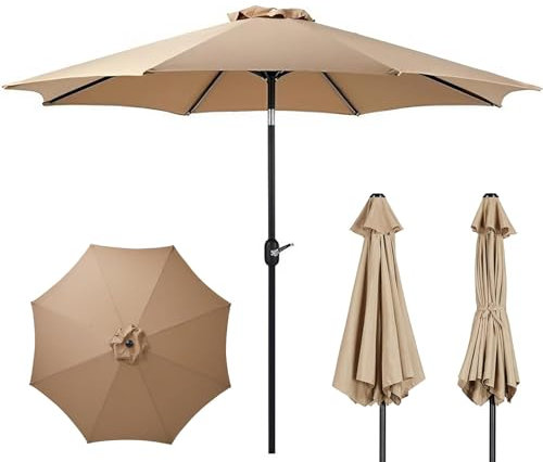 SOYDAN 270cm Outdoor-Sonnenschirm - Robuster Stangen- und Polyester-Baldachin, Marktschirm mit 8 Stabilen Rippen, Druckknopf-Neigbar und Kurbel für Pool, Veranda, Garten, Deck, Hinterhof