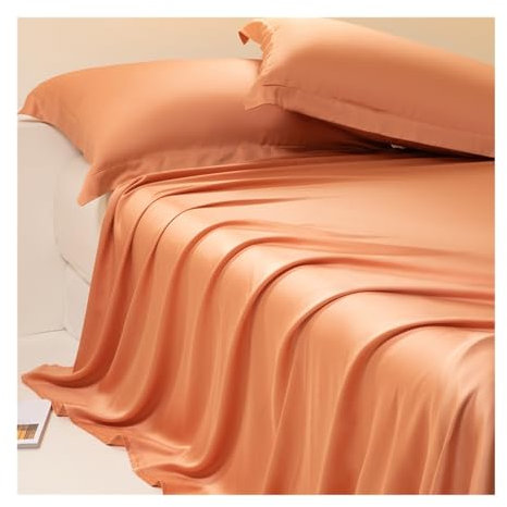 100% Eukalyptus Tencel/Lyocell Satin Bettlaken ohne Gummizug Betttuch Haustuch Laken ohne Gummi Seidig Glatte Kühlblätter für alle Jahreszeiten (Color : Orange, Size : 245x250cm)