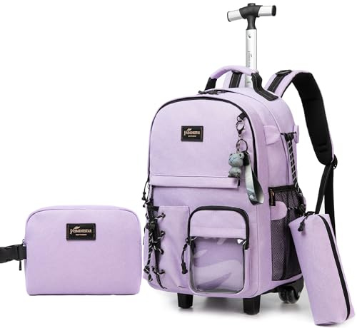 HTgroce Trolley Rucksack mit Teenager, Mädchen Rollrucksack, Reise und Schultasche auf Rollen, Lunchkorb und Federmäppchen