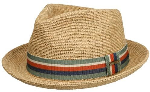 Stetson Littlefield Chapeau Player de Paille de Soleil Diamond a Rayures Multicolores avec Bande en Tissu Unisexe Printemps Ete