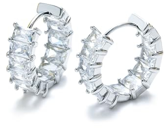 Mesovor Silberne Creolen Ohrringe mit Zirkonia für Damen und Mädchen, Versilberte Huggie Ohrringe, Schmuck für Party, Abschlussball (Weiß)