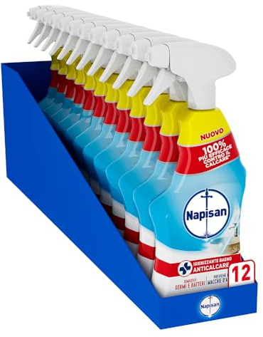 Napisan Spray Igienizzante Bagno Anticalcare, Confezione da 12pz da 740 ml di Igienizzante Bagno Anticalcare Spray, Spray da 740ml