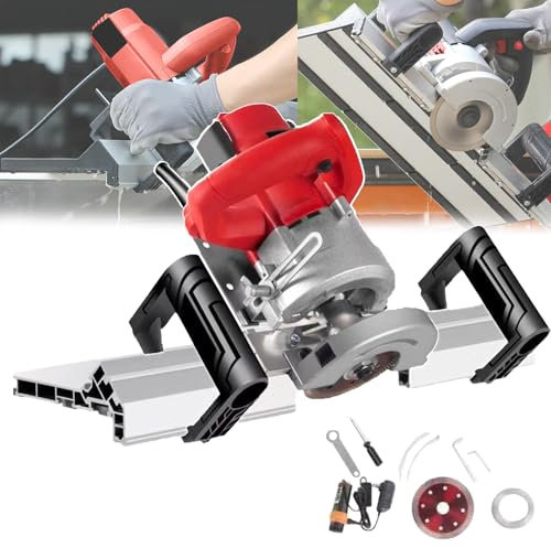 PLABNK 45° Electric Tile Cutter- 1800W,13000RPM, Saw Tool Adjustable, Cutting Tiles Different Angles, Double Handle Design/Push- Pull Freely, Easy to Carry, with Water Pump, for Marble,Red