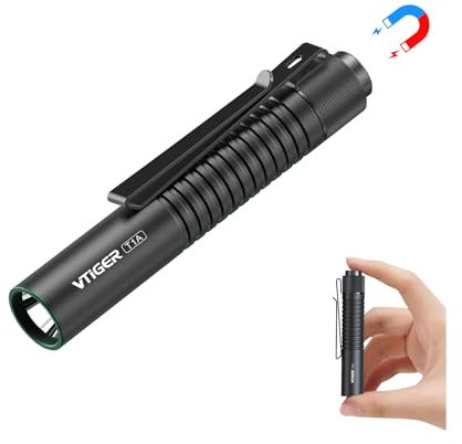 VTIGER Mini linterna de bolsillo T1A,con clip, pequeña linterna LED recargable AA compacta de 1300 liuming, linterna de interruptor trasero súper brillante con imán,adecuada para acampar, Senderismo