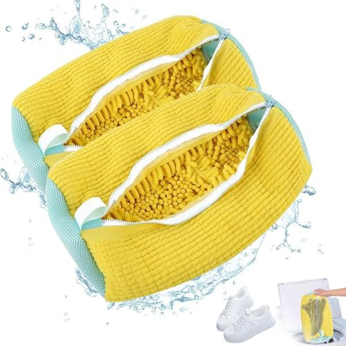Gelb Wäschesack Schuhe 2 Stück, Schuhwaschbeutel Waschmaschine, waschbeutel schuhe,schuhwaschbeutel, für Schuhe Verhindert Verformung Farbübertragung