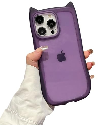 Rokmym Hülle Kompatibel mit iPhone 15,Crystal Clear Case mit Niedliche 3D Cartoon Katzenohren Design Schutzhülle TPU Bumper Cover Stoßfeste Hülle für iPhone 15,Transparent lila