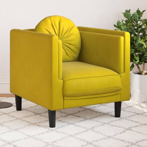 Willood Sessel mit Kissen Gelb Samt, Polstersessel Relaxsessel Sofa für Wohnzimmer, Loungesessel Fernsehsessel Polstersofa, Modern