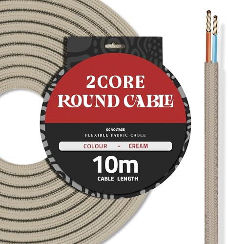DC VOLTAGE 10M Cream Vintage 2 Core Round Cable Fabric Cloth Covered Electrical Wire, 32.8FT 2 Conductors 18 Gauge textile electric cable Wire coated colored vintage for Lighting DIY Project