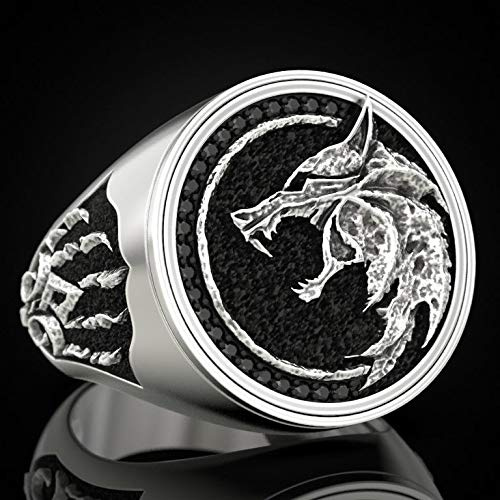 RobertDTesta Viking Wolf Head Ring, Witch Hunter Wolf Claw Ring, Nordic Warrior Retro Jackal Herrenring,Silber,13