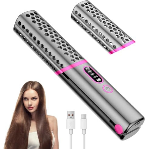 BelonLink Plancha de Pelo Inalámbrico Profesional, Plancha de Pelo y Rizador 2 en 1, Planchas del Pelo Cerámica, Calentamiento Rápido 30S, 4 Temperaturas 180-240℃, 4800 mAh Batería, Mujer/Hombre