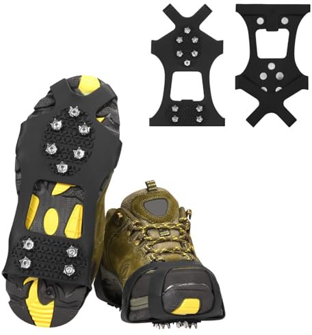 Ice Cleats, Ice Grippers Traction Cleats Shoes and Boots Rubber Snow Shoe Spikes Crampons with 10 Steel Studs Cleats (Extra 10 Studs)